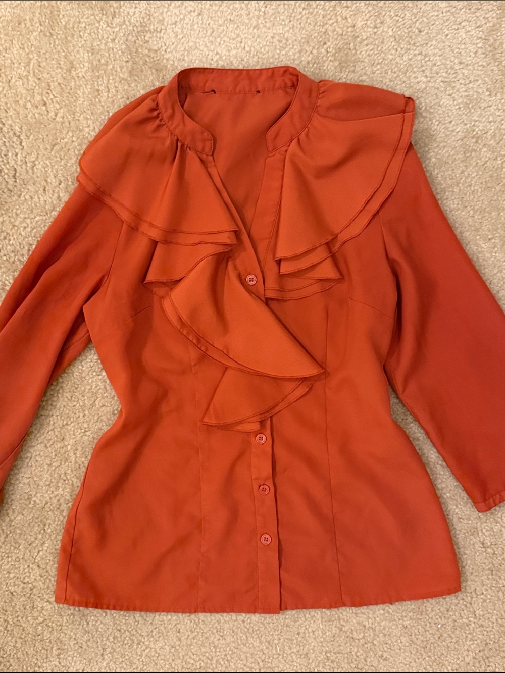Women's Ruffle-Front Button Down Shirt - Rust Orange